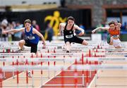 19 May 2018; Athletes, from left, James Sage of St. Josephs Borriosleigh, Co. Tipperary, Harry Nevin of Rochestown College, Co. Cork, and Patrick Ambrose of SMI Newcastlewest, Co. Limerick, competing in the Junior Boys 80m Hurdles event at the Irish Life Health Munster Schools Track and Field Championships at Crageens in Castleisland, Co Kerry. Photo by Harry Murphy/Sportsfile