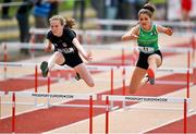 19 May 2018; Maria Campbell, left, of Crescent College Comp SJ, Co. Limerick, and Eabha Crowley of Bandon Grammar School, Co. Cork, competing in the Minor Girls 75m Hurdles event at the Irish Life Health Munster Schools Track and Field Championships at Crageens in Castleisland, Co Kerry. Photo by Harry Murphy/Sportsfile