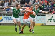 19 May 2018; Mark Shields of Armagh in action against Conal Jones, left, and Lee Cullen of Fermanagh during the Ulster GAA Football Senior Championship Quarter-Final match between Fermanagh and Armagh at Brewster Park in Enniskillen, Fermanagh. Photo by Oliver McVeigh/Sportsfile