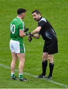 19 May 2018; Referee Noel Mooney explains his decision to Peter Nash of Limerick before showing him the black card during the Munster GAA Football Senior Championship Quarter-Final match between Limerick and Clare at the Gaelic Grounds in Limerick. Photo by Piaras Ó Mídheach/Sportsfile