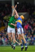 20 May 2018; Bob Purcell of Limerick in action against Conor Whelan of Tipperary during the Electric Ireland Munster GAA Hurling Minor Championship Round 1 match between Limerick and Tipperary at the Gaelic Grounds in Limerick. Photo by Ray McManus/Sportsfile