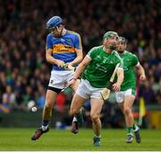 20 May 2018; Sean Finn of Limerick dives in to block a shot by John McGrath of Tipperary during the Munster GAA Hurling Senior Championship Round 1 match between Limerick and Tipperary at the Gaelic Grounds in Limerick. Photo by Ray McManus/Sportsfile