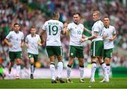20 May 2018; Alan Browne, 10, celebrates with his Republic of Ireland XI team-mates, Jonathan Walters, 19, and James McClean after scoring their side's first goal during Scott Brown's testimonial match between Celtic and Republic of Ireland XI at Celtic Park in Glasgow, Scotland. Photo by Stephen McCarthy/Sportsfile
