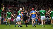 20 May 2018; Referee James McGrath indicates a free during the Munster GAA Hurling Senior Championship Round 1 match between Limerick and Tipperary at the Gaelic Grounds in Limerick. Photo by Ray McManus/Sportsfile