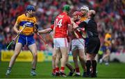 20 May 2018; Referee Sean Cleere attempts to seperate players from both sides during the Munster GAA Hurling Senior Championship Round 1 match between Cork and Clare at Páirc Uí Chaoimh in Cork. Photo by Brendan Moran/Sportsfile