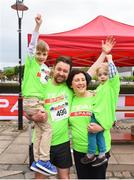 20 May 2018; Runners David and Patricia O'Rourke with their sons Daniel, left, age 6, and Kyle, age 2, prior to the SPAR Streets of Dublin 5K at the CHQ Building in Dublin. Photo by David Fitzgerald/Sportsfile