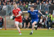 20 May 2018; Frank Burns of Tyrone in action against Ryan McAnespie of Monaghan during the Ulster GAA Football Senior Championship Quarter-Final match between Tyrone and Monaghan at Healy Park in Tyrone. Photo by Oliver McVeigh/Sportsfile