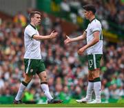 20 May 2018; Callum O'Dowda, right, is congratulated by his Republic of Ireland XI team-mate Seamus Coleman after scoring his side's second goal during Scott Brown's testimonial match between Celtic and Republic of Ireland XI at Celtic Park in Glasgow, Scotland. Photo by Stephen McCarthy/Sportsfile
