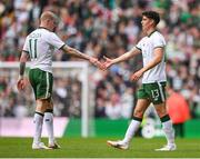 20 May 2018; Callum O'Dowda, right, and James McClean of Republic of Ireland XI following Scott Brown's testimonial match between Celtic and Republic of Ireland XI at Celtic Park in Glasgow, Scotland. Photo by Stephen McCarthy/Sportsfile