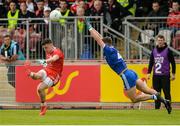 20 May 2018; Connor McAliskey of Tyrone in action against Ryan Wylie of Monaghan during the Ulster GAA Football Senior Championship Quarter-Final match between Tyrone and Monaghan at Healy Park in Tyrone. Photo by Oliver McVeigh/Sportsfile