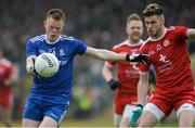 20 May 2018; Ryan McAnespie of Monaghan  in action against Declan McClure of Tyrone during the Ulster GAA Football Senior Championship Quarter-Final match between Tyrone and Monaghan at Healy Park in Tyrone. Photo by Oliver McVeigh/Sportsfile