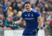 20 May 2018; Conor McManus of Monaghan celebrates after scoring a point near the end of the Ulster GAA Football Senior Championship Quarter-Final match between Tyrone and Monaghan at Healy Park in Tyrone. Photo by Oliver McVeigh/Sportsfile