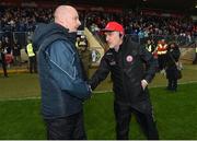 20 May 2018; Monaghan manager Malachy O'Rourke and Tyrone manager Mickey Harte after the Ulster GAA Football Senior Championship Quarter-Final match between Tyrone and Monaghan at Healy Park in Tyrone. Photo by Philip Fitzpatrick/Sportsfile