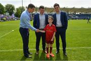 19 May 2018; Munster mascot Luke Darcy, from Limerick, with Leinster players, Jonathan Sexton, Peter Dooley and Tom Daly ahead of the Guinness PRO14 semi-final match between Leinster and Munster at the RDS Arena in Dublin. Photo by Ramsey Cardy/Sportsfile