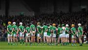 20 May 2018; The Limerick pleyers stand together during the playing of the National Anthem before the Munster GAA Hurling Senior Championship Round 1 match between Limerick and Tipperary at the Gaelic Grounds in Limerick. Photo by Ray McManus/Sportsfile