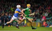 20 May 2018; Cathal O'Neill of Limerick in action against Johnny Ryan of Tipperary during the Electric Ireland Munster GAA Hurling Minor Championship Round 1 match between Limerick and Tipperary at the Gaelic Grounds in Limerick. Photo by Ray McManus/Sportsfile