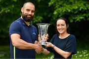 21 May 2018; Scott Fardy of Leinster is presented with the Bank of Ireland Leinster Rugby Player of the Month for April by Gemma Bell, Sponsorship Manager, Bank of Ireland, at Leinster Rugby Headquarters in Dublin. Photo by Brendan Moran/Sportsfile