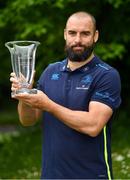 21 May 2018; Scott Fardy of Leinster receives the Bank of Ireland Leinster Rugby Player of the Month for April at Leinster Rugby Headquarters in Dublin. Photo by Brendan Moran/Sportsfile