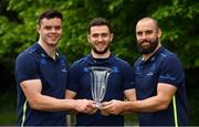 21 May 2018; Leinster players, from left, James Ryan, Josh Murphy and Scott Fardy of Leinster with their Bank of Ireland Leinster Rugby Player of the Month for May, March and April respectively at Leinster Rugby Headquarters in Dublin. Photo by Brendan Moran/Sportsfile