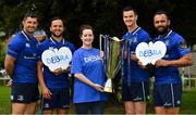 22 May 2018; Leinster Rugby welcomed their current charity partners to their base in UCD today to introduce them to the European Rugby Champions Cup trophy. Both DEBRA Ireland and Aware have been charity partners for the last two seasons and their term comes to an end on the 31st May 2018. The process of selecting two new charity partners for Leinster Rugby for the next two seasons will begin in the next two weeks with information on the process available on leinsterrugby.ie. Pictured with the European Rugby Champions Cup trophy from left, Rob Kearney, Jamison Gibson-Park, Claire Concannon, Corporate Fundraising Manager, Debra Ireland, Jonathan Sexton and Isa Nacew. Further information on Aware is available at aware.ie and on DEBRA Ireland at debraireland.org Pictured at Leinster Rugby HQ in UCD in Dublin. Photo by Brendan Moran/Sportsfile