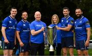 22 May 2018; Leinster Rugby welcomed their current charity partners to their base in UCD today to introduce them to the European Rugby Champions Cup trophy. Both DEBRA Ireland and Aware have been charity partners for the last two seasons and their term comes to an end on the 31st May 2018. The process of selecting two new charity partners for Leinster Rugby for the next two seasons will begin in the next two weeks with information on the process available on leinsterrugby.ie. Pictured with the European Rugby Champions Cup trophy were from left, Jonathan Sexton, Jamison Gibson-Park, Gerry O'Brien, Head of Fundraising, Aware, Jamie Good, Communications Manager, Aware, Rob Kearney and Isa Nacewa. Further information on Aware is available at aware.ie and on DEBRA Ireland at debraireland.org Pictured at Leinster Rugby HQ in UCD in Dublin. Photo by Brendan Moran/Sportsfile
