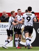 21 May 2018; Robbie Benson of Dundalk, second from left, celebrates with teammates after scoring his side's first goal during the SSE Airtricity League Premier Division match between Dundalk and Waterford at Oriel Park in Dundalk. Photo by Ben McShane/Sportsfile