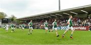 19 May 2018; The Fermanagh team run on to the field before the Ulster GAA Football Senior Championship Quarter-Final match between Fermanagh and Armagh at Brewster Park in Enniskillen, Fermanagh. Photo by Oliver McVeigh/Sportsfile
