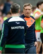 19 May 2018; Armagh manager Kieran McGeeney shaking hands with Fermanagh manager Rory Gallagher before the Ulster GAA Football Senior Championship Quarter-Final match between Fermanagh and Armagh at Brewster Park in Enniskillen, Fermanagh. Photo by Oliver McVeigh/Sportsfile