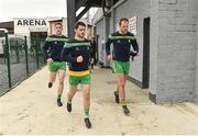 13 May 2018; Donegal players, from left, Hugh McFadden, Ryan McHugh and Michael Murphy make their way to the field before the Ulster GAA Football Senior Championship Preliminary Round match between Donegal and Cavan at Páirc MacCumhaill in Donegal. Photo by Oliver McVeigh/Sportsfile