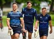 22 May 2018; Andrew Porter, left, Max Deegan and Jordan Larmour, right, arrive ahead of Leinster Rugby squad training at UCD in Belfield, Dublin. Photo by Sam Barnes/Sportsfile