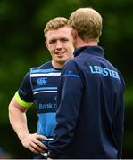 22 May 2018; Dan Leavy, left, and Leinster head coach Leo Cullen in conversation during Leinster Rugby squad training at UCD in Belfield, Dublin. Photo by Sam Barnes/Sportsfile