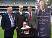 22 May 2018; Special Guest Joanne O'Riordan today launched the gala tribute dinner to honour and celebrate the life and times of Micheál Ó Muircheartaigh, one of Ireland's most popular and much loved sons. The dinner takes place on Saturday 22nd September 2018, at the Clayton hotel, Burlington Road, Dublin, with all proceeds from the night going towards IT Tralee Foundation to help complete the Institute's €16.5m Kerry Sports Academy. Pictured are, from left, Tomás Garvey, Chairman Garvey Group, Micheál Ó Muircheartaigh, Dick Spring, Chairman of IT Tralee Foundation and Joanne O'Riordan, at Croke Park, Dublin. Photo by Seb Daly/Sportsfile