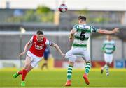 22 May 2018; Thomas Byrne of St Patrick's Athletic in action against Lee Grace of Shamrock Rovers during the SSE Airtricity League Premier Division match between Shamrock Rovers and St Patrick's Athletic at Tallaght Stadium in Dublin. Photo by Seb Daly/Sportsfile