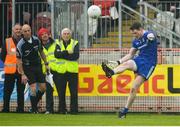 20 May 2018; Conor McManus of Monaghan scores a point from the sideline during the Ulster GAA Football Senior Championship Quarter-Final match between Tyrone and Monaghan at Healy Park in Tyrone.. Photo by Oliver McVeigh/Sportsfile