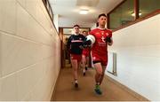 20 May 2018; Matthew Donnelly of Tyrone leads his team out for the Ulster GAA Football Senior Championship Quarter-Final match between Tyrone and Monaghan at Healy Park in Tyrone. Photo by Oliver McVeigh/Sportsfile
