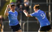 23 May 2018; Luke Swan of Dublin celebrates with teammate Mark O'Leary after scoring the opening goal of the game during the Electric Ireland Leinster GAA Football Minor Championship Round 2 match between Meath and Dublin at Páirc Tailteann in Navan, Co Meath. Photo by Barry Cregg/Sportsfile