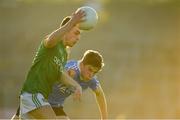 23 May 2018; Conor O'Brien of Meath in action against Rory Dwyer of Dublin during the Electric Ireland Leinster GAA Football Minor Championship Round 2 match between Meath and Dublin at Páirc Tailteann in Navan, Co Meath. Photo by Barry Cregg/Sportsfile