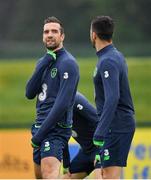 24 May 2018; Shane Duffy, left, and Shane Long during a Republic of Ireland squad training session at the FAI National Training Centre in Abbotstown, Dublin. Photo by Seb Daly/Sportsfile