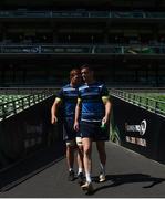 25 May 2018; Jonathan Sexton, right, and Jordi Murphy arrive to the Leinster captains run at the Aviva Stadium in Dublin. Photo by David Fitzgerald/Sportsfile