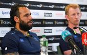25 May 2018; Captain Isa Nacewa, left, and head coach Leo Cullen during a Leinster press conference at the Aviva Stadium in Dublin. Photo by Ramsey Cardy/Sportsfile