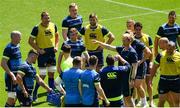 25 May 2018; Head coach Leo Cullen speaks to his team during the Leinster captains run at the Aviva Stadium in Dublin. Photo by Ramsey Cardy/Sportsfile