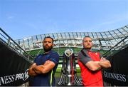 25 May 2018; Leinster captain Isa Nacewa, left, and Scarlets captain Ken Owens ahead of the Guinness PRO14 Final between Leinster and Scarlets at the Aviva Stadium in Dublin. Photo by Ramsey Cardy/Sportsfile