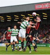 25 May 2018; Dan Byrne, right, and Dan Casey of Bohemians in action against Roberto Lopes of Shamrock Rovers during the SSE Airtricity League Premier Division match between Bohemians and Shamrock Rovers at Dalymount Park in Dublin. Photo by Stephen McCarthy/Sportsfile
