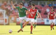 25 May 2018; Garry Buckley of Cork City in action against Lee Desmond of St Patrick's Athletic during the SSE Airtricity League Premier Division match between St Patrick's Athletic and Cork City at Richmond Park in Dublin. Photo by David Fitzgerald/Sportsfile