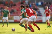 25 May 2018; Jimmy Keohane of Cork City in action against Graham Kelly of St Patrick's Athletic during the SSE Airtricity League Premier Division match between St Patrick's Athletic and Cork City at Richmond Park in Dublin. Photo by David Fitzgerald/Sportsfile