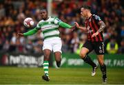 25 May 2018; Dan Carr of Shamrock Rovers in action against Rob Cornwall of Bohemians during the SSE Airtricity League Premier Division match between Bohemians and Shamrock Rovers at Dalymount Park in Dublin. Photo by Stephen McCarthy/Sportsfile