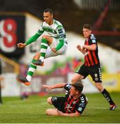 25 May 2018; Graham Burke of Shamrock Rovers in action against Dan Casey of Bohemians during the SSE Airtricity League Premier Division match between Bohemians and Shamrock Rovers at Dalymount Park in Dublin. Photo by Stephen McCarthy/Sportsfile