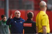 25 May 2018; Cork City manager John Caulfield remonstrates with linesman Emmet Dynan during the SSE Airtricity League Premier Division match between St Patrick's Athletic and Cork City at Richmond Park in Dublin. Photo by David Fitzgerald/Sportsfile