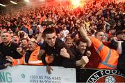 25 May 2018; Bohemians supporters celebrate their late goal during the SSE Airtricity League Premier Division match between Bohemians and Shamrock Rovers at Dalymount Park in Dublin. Photo by Stephen McCarthy/Sportsfile