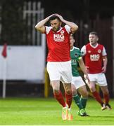 25 May 2018; Killian Brennan of St Patrick's Athletic reacts during the SSE Airtricity League Premier Division match between St Patrick's Athletic and Cork City at Richmond Park in Dublin. Photo by David Fitzgerald/Sportsfile